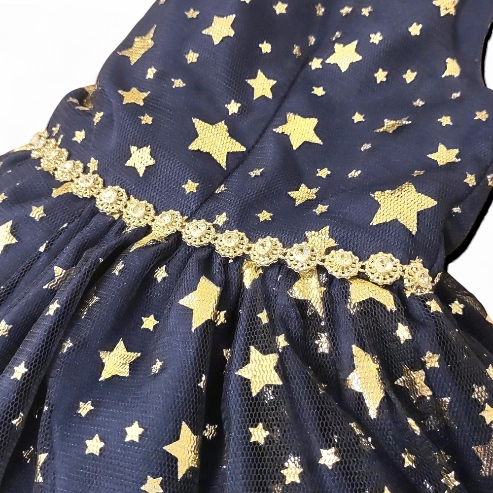 MIA & MIMI GIRLS 3T FIT & FLARE SLEEVELESS DRESS NAVY BLUE GOLD STAR PRINT NWOT - Picture 4 of 9